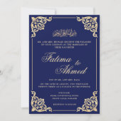 Nikah Blue Gold Islamische Hochzeit Einladung (Vorderseite)