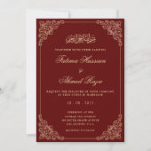 Nikah Burgundy Gold Islamische Hochzeit Einladung (Vorderseite)