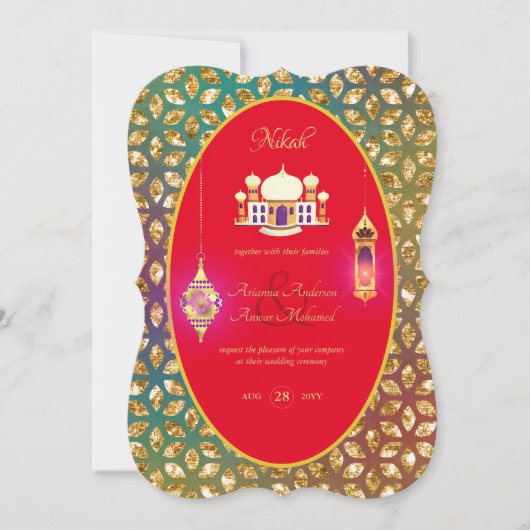 NIKAH - Einladung zur Verzierten Moschee Red Gold (Vorderseite)