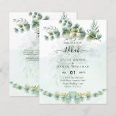 NIKAH Greenery Gold Wedding Einladungen Bilingual (Vorne/Hinten)