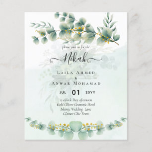 NIKAH Greenery Gold Wedding Einladungen Bilingual Flyer