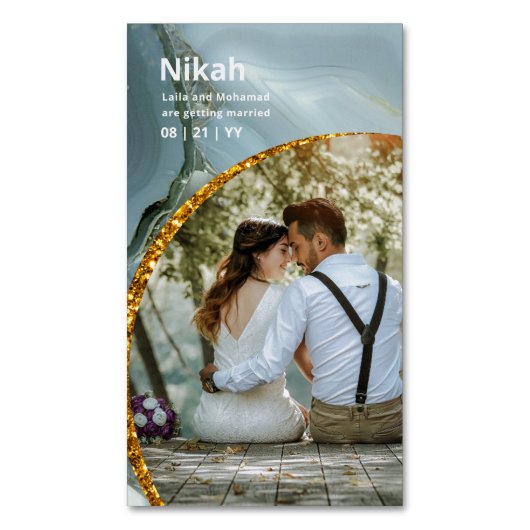 NIKAH - Hochzeitbudget Agate Gold Aquamarines FOTO Magnetische Visitenkarte (Vorderseite Vertikal)