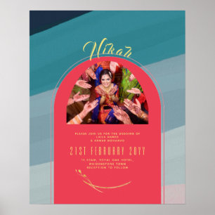 NIKAH Hochzeitkündigung Foto Rotes Goldplakat Poster