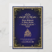 NIKAH - Islamische Hochzeitskalligrafie Blue Gold Einladung (Vorderseite)