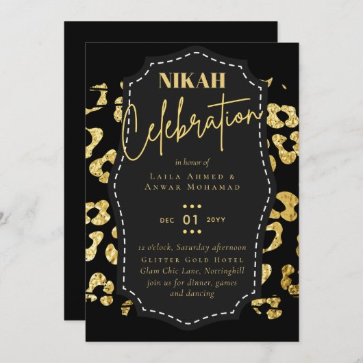 NIKAH - Modern Gold Glitzer BUDGET WEDING Invites Einladung (Vorne/Hinten)