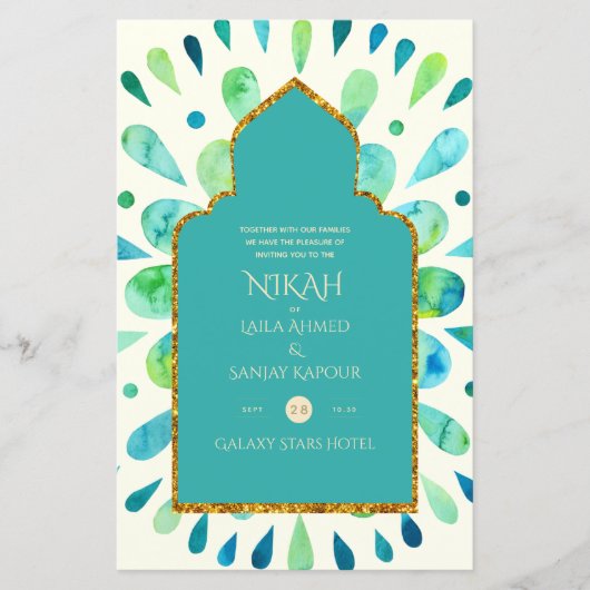 NIKAH - Modern Mandala Turquoise Gold Wedding Invi (Vorderseite)