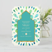 NIKAH - Moderne Mandala Turquoise Gold Wedding Einladung (Stehend Vorderseite)