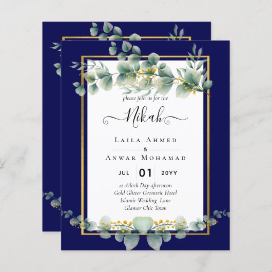 NIKAH NAVY BLUE GOLD Greenerie Eukalyptus Wedding (Vorne/Hinten)