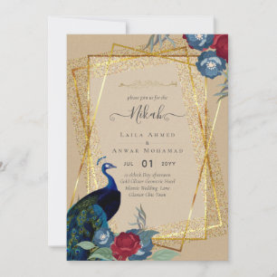 NIKAH Peacock Floral Gold Rahmen Islamische Hochze Einladung