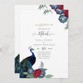 NIKAH Peacock Floral Walimah Islamischer Hochzeits Einladung (Vorne/Hinten)
