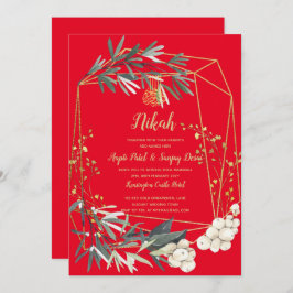 Nikah Red Gold Greenery Islamische Hochzeit Einlad Einladung