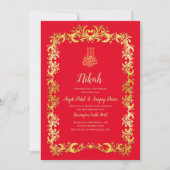 Nikah Red Gold Islamic Motif Wedding Einladung (Vorderseite)