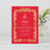 Nikah Red Gold Islamic Motif Wedding Einladung (Stehend Vorderseite)