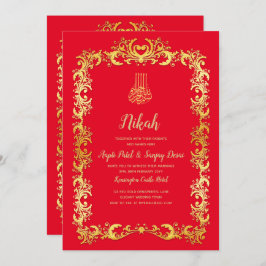 Nikah Red Gold Islamic Motif Wedding Einladung