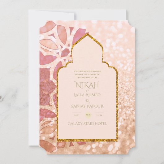 NIKAH - Verzierte Rosegold Pink Gold Wedding Einladung (Vorderseite)