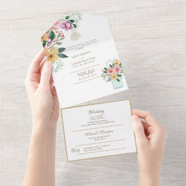 NIKAH WALLIMAH Gold Floral All in All In One Einladung