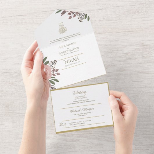 NIKAH WALLIMAH Gold Floral All in One Einladung (Abreißen)