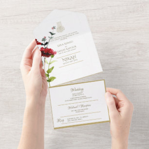 NIKAH WALLIMAH Gold Floral All in One Einladung