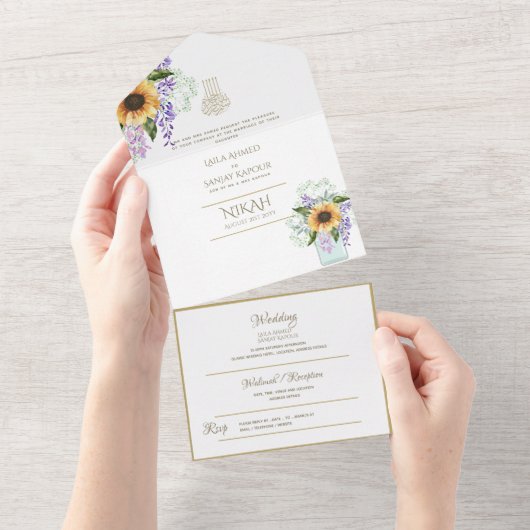 NIKAH WALLIMAH Gold Floral All in One Einladung (Abreißen)
