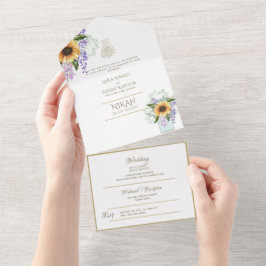 NIKAH WALLIMAH Gold Floral All in One Einladung