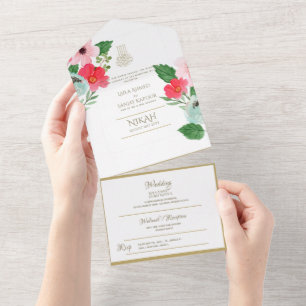 NIKAH WALLIMAH Gold Floral All in One Einladung