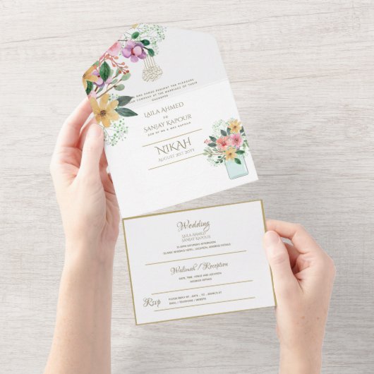 NIKAH WALLIMAH Gold Floral All in One Einladung (Abreißen)