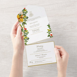 NIKAH WALLIMAH Gold Floral All in One Einladung