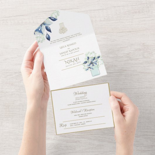 NIKAH WALLIMAH Gold Floral All in One Einladung (Abreißen)