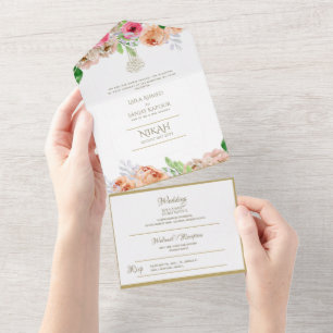 NIKAH WALLIMAH Gold Floral All in One Einladung