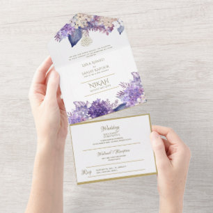 NIKAH WALLIMAH Gold Floral All In One Einladung