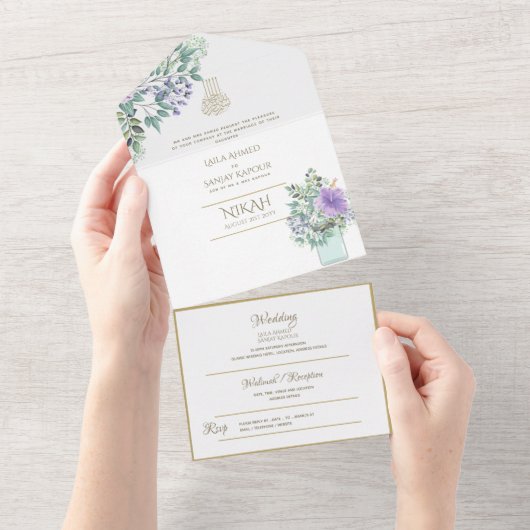 NIKAH WALLIMAH Gold Floral All in One Einladung (Abreißen)