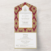 NIKAH WALLIMAH Gold Red Verziert All In One Einladung (Innen Boden)