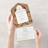 NIKAH WALLIMAH Gold Red Verziert All In One Einladung (Abreißen)