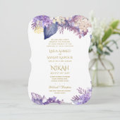 NIKAH Wedding Invite - Walimah Lila Floral Gold Einladung (Stehend Vorderseite)