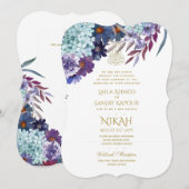 NIKAH Wedding Invite - Walimah Lila Floral Gold Einladung (Vorne/Hinten)