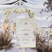 Nikah Welcome Sign - Islamischer Bogen, Lila Flora Acrylschild