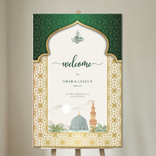Nikah Willkommensschild Islamisches Smaragd & Gold Acrylschild