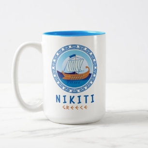 Nikiti, Griechenland Griechisches Schiff Design Zweifarbige Tasse