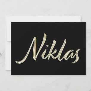 Niklas Name white gold Handwriting Karte