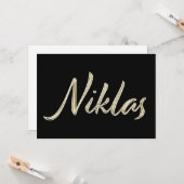 Niklas Name white gold Handwriting Karte (Vorderseite/Rückseite Beispiel)