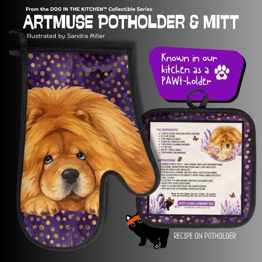 NIKO -CHOW DOG Oven Mitt & Pot Holder Ofenhandschuh & Topflappen-Set