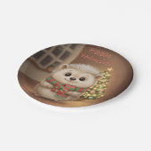 Niko mit Geschenk und Tannenlicht Pappteller (Schrägansicht)