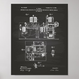 Nikola Tesla 1898 Patent Kunst - Tafel Poster