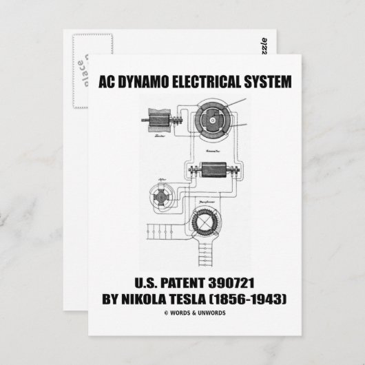 Nikola Tesla AC Dynamo Electrical System Patent Postkarte (Vorne/Hinten)