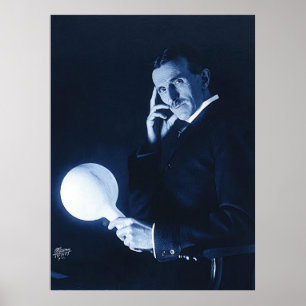 Nikola Tesla demonstriert kabellose Energieübertra Poster