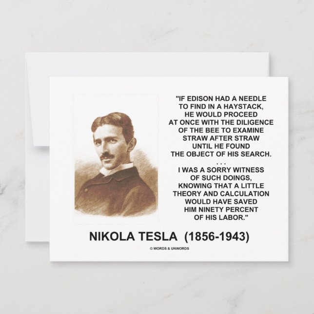 Nikola Tesla Edison Needle Haystack Theorie Zitat (Vorderseite)