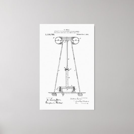 Nikola Tesla Energy Transmission Pantent US1119732 Leinwanddruck (Vorderseite)