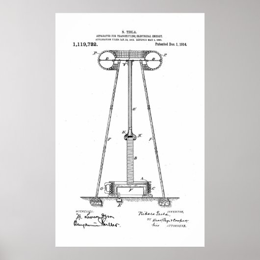 Nikola Tesla Energy Transmission Pantent US1119732 Poster (Vorne)
