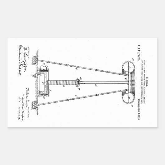 Nikola Tesla Energy Transmission Pantent US1119732 Rechteckiger Aufkleber (Vorderseite)