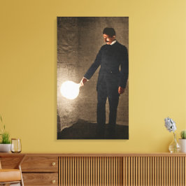 Nikola Tesla Holding A Light Bulb Leinwanddruck